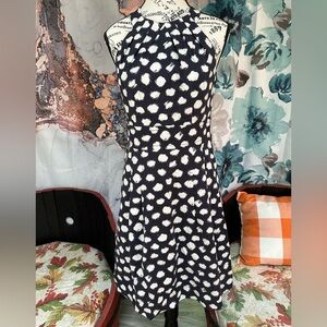 Navy and White Patterned Midi Dress